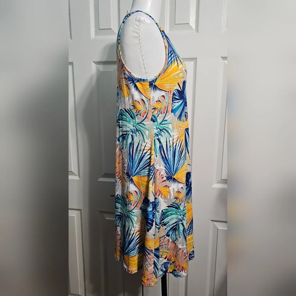 Chico's Rayon Tropical Print Sleeveless Knee Length Dress Summer Vacation Sz 0